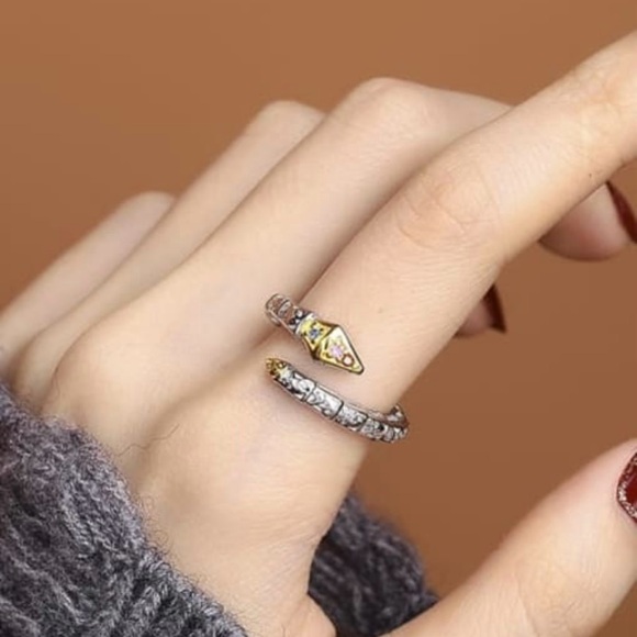 Solid Sterling Silver 925 Snake Vintage Band Ring #E1127 - Picture 3 of 4